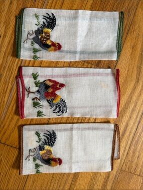 Embroidered Rooster Handkerchiefs - Set of 3